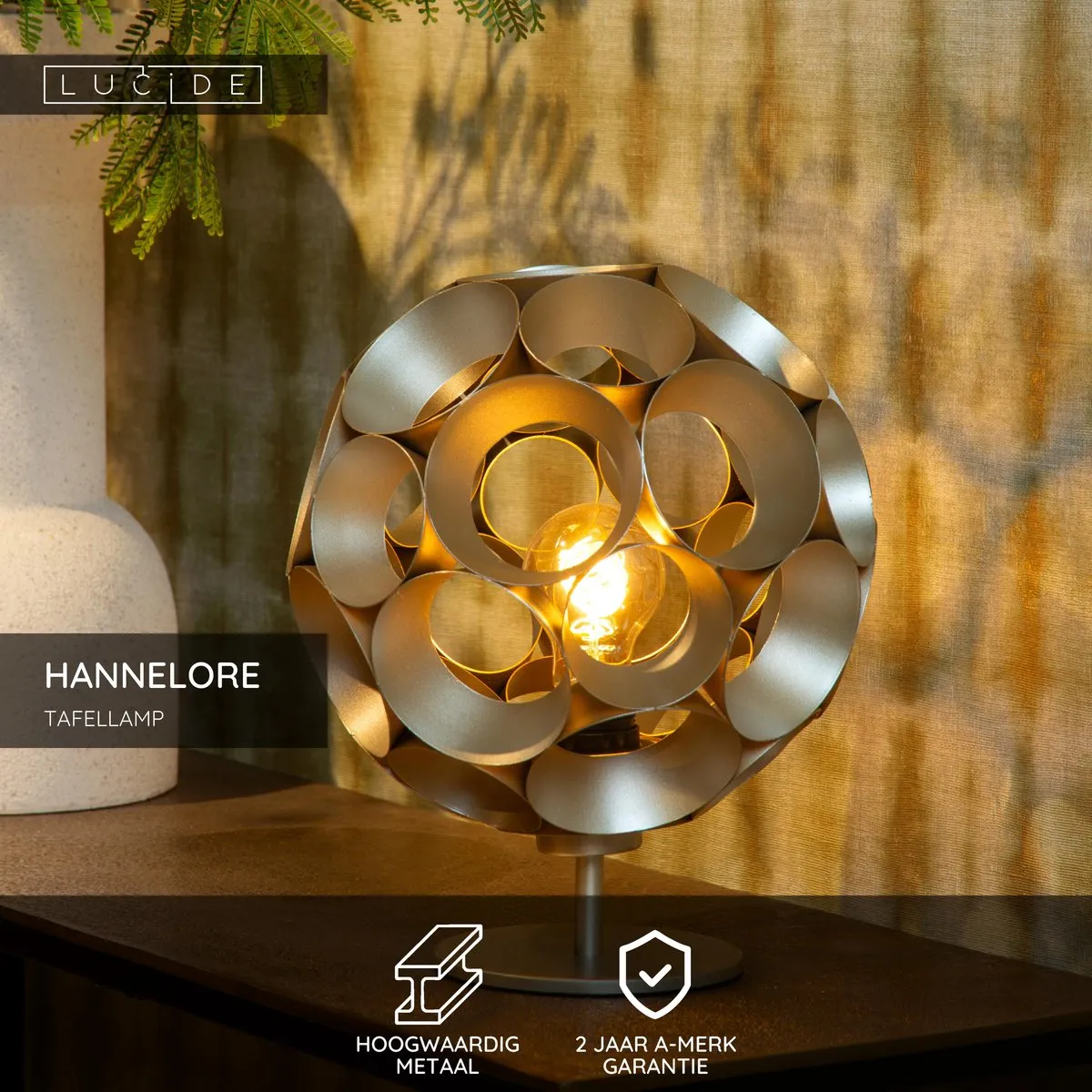 Lucide HANNELORE Tafellamp Ø25cm - Mat Goud/Messing