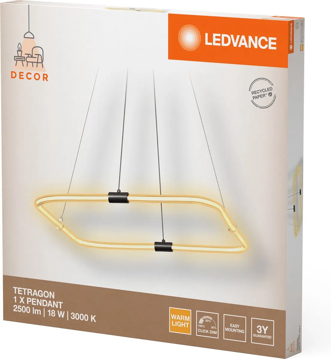 LEDVANCE Decor Tetragon Hanglamp 18W 2000lm - Donkergrijs - afbeelding 6 van 6