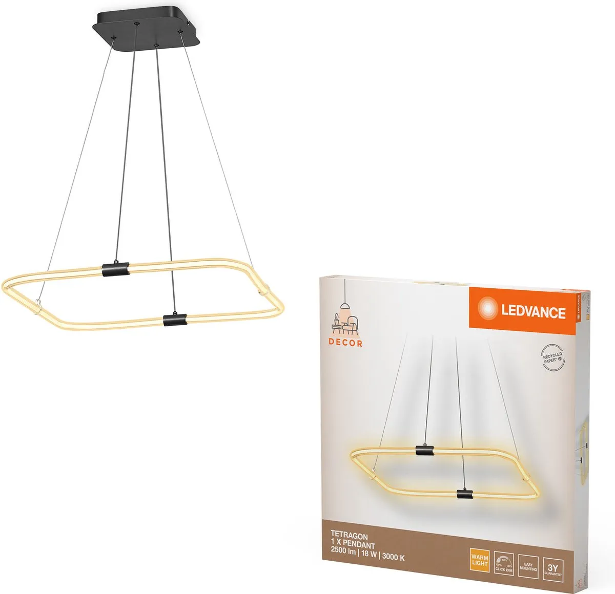 LEDVANCE Decor Tetragon Hanglamp 18W 2000lm