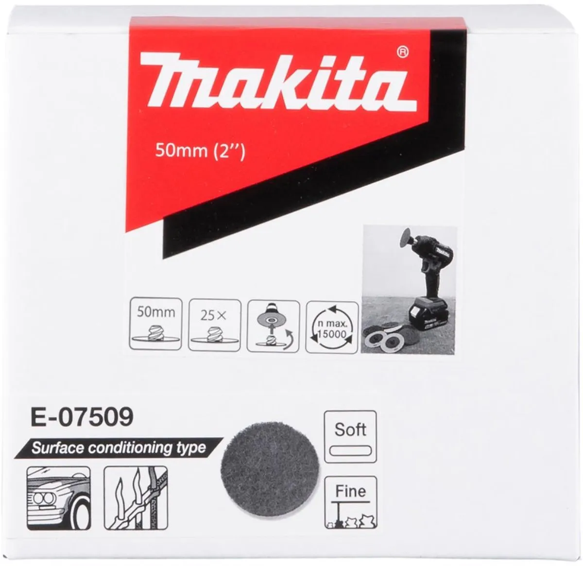 Makita E-07509 Schuurvliesschijf Fijn/Zacht 50mm - 25 Stuks