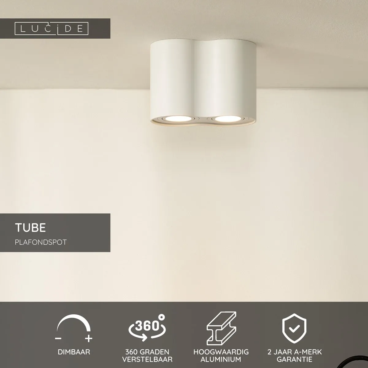 Lucide TUBE Plafondspot 2xGU10 - Wit