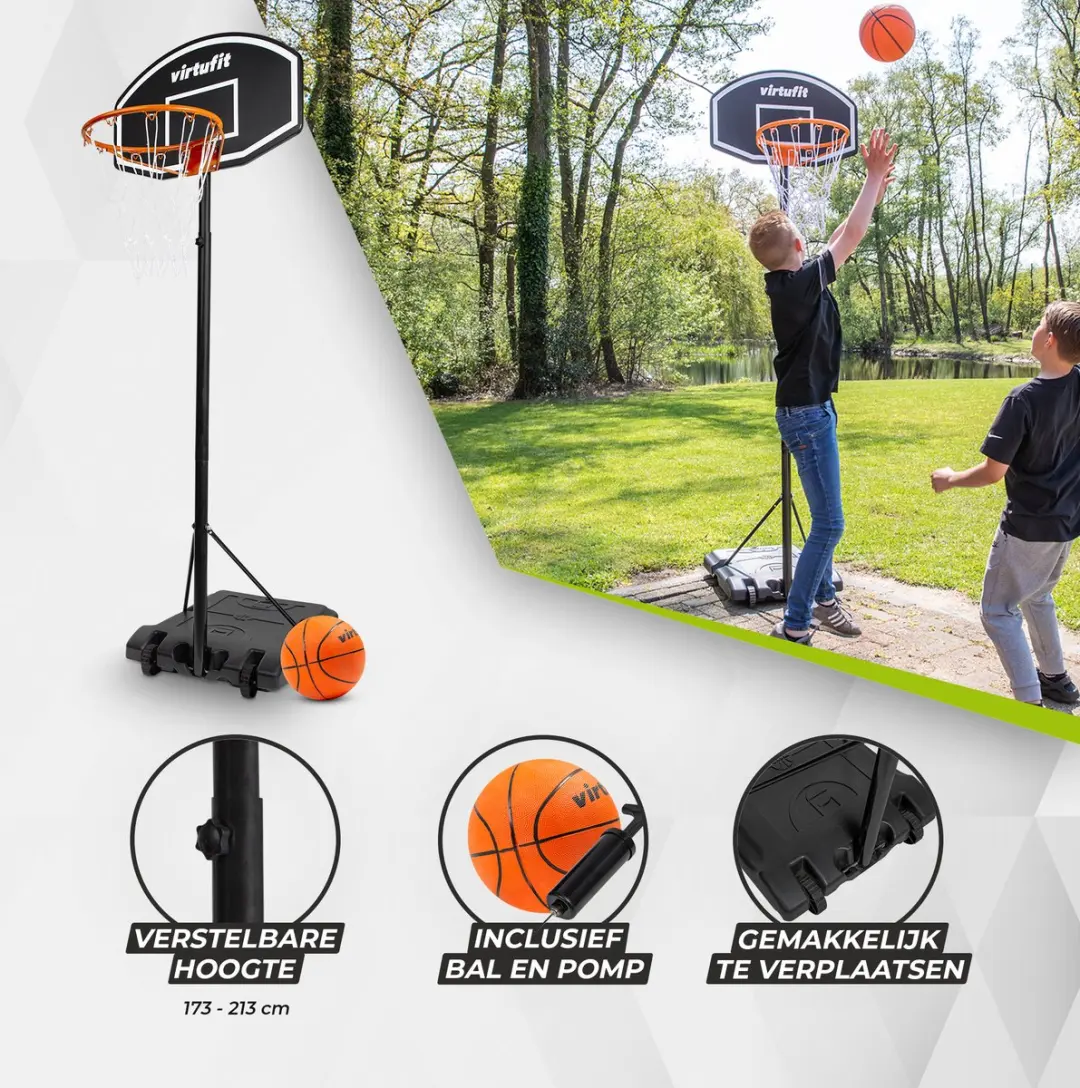 Virtufit Basketbalpaal 170-215cm - Verrijdbaar met wieltjes