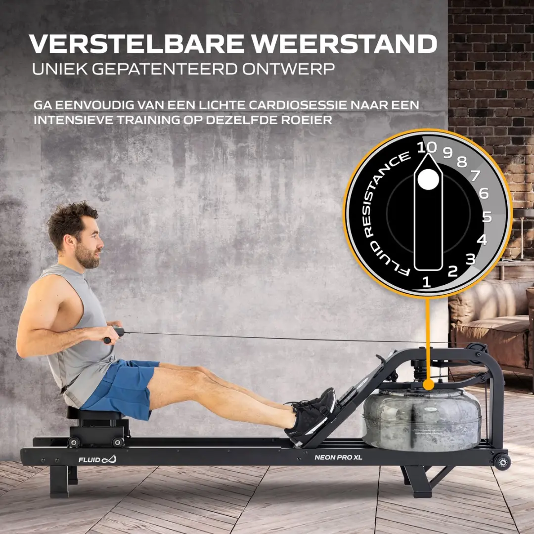 Fluid Neon Pro XL Roeimachine - Waterweerstand - 10 Niveaus - Zwart