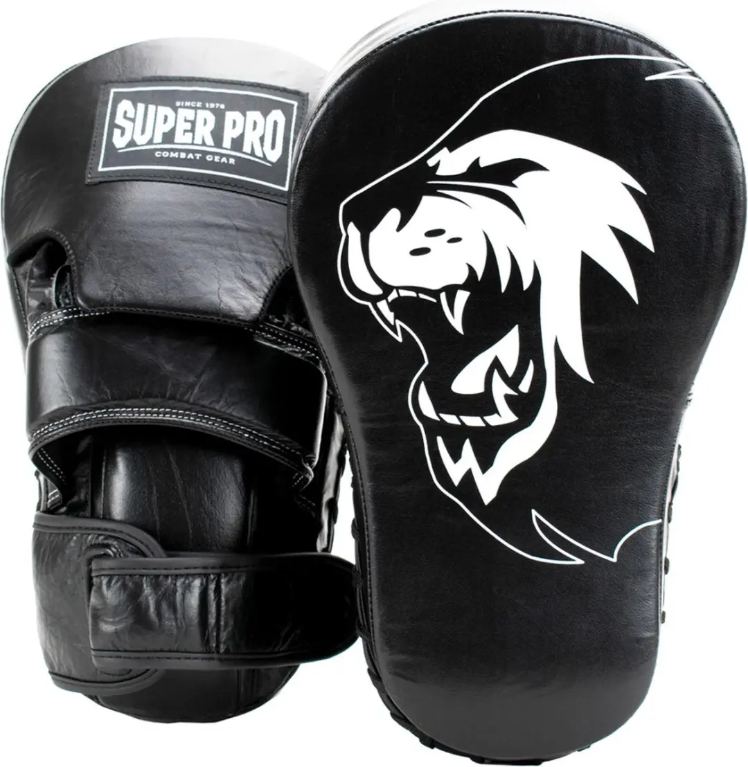 Super Pro Combat Gear Handmitts Long Curved Leder - One Size - Zwart/Wit