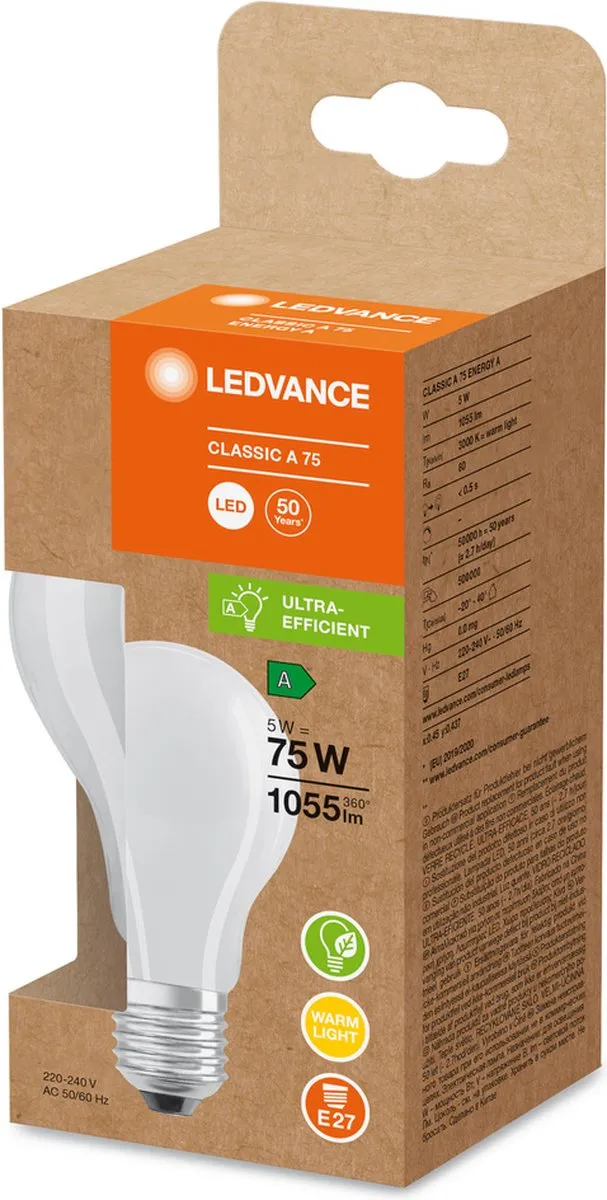 LEDVANCE LED Spaarlamp E27 5W Warm Wit Mat - 1 Stuk
