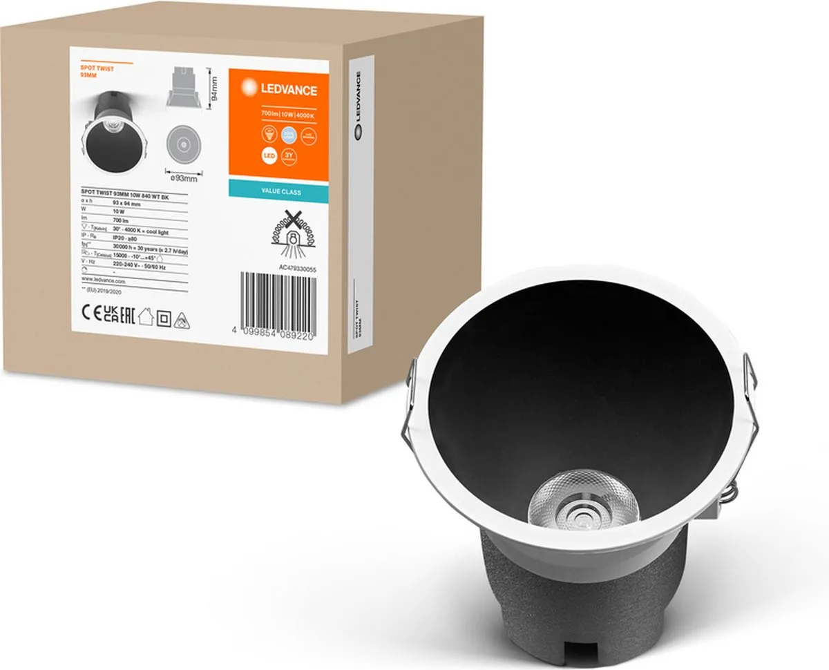 LEDVANCE Spot Twist 93 Inbouwspot 10W 800lm - Wit/Zwart