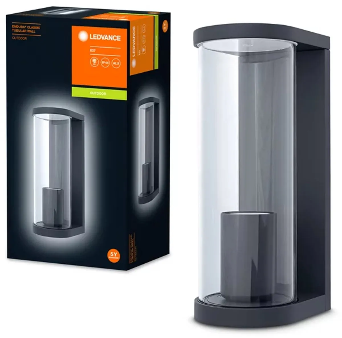 LEDVANCE Endura Tubular Wall E27 Wandlamp - Donkergrijs