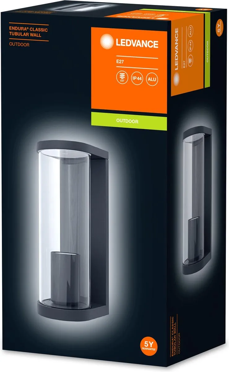 LEDVANCE Endura Tubular Wall E27 Wandlamp - Donkergrijs - afbeelding 6 van 6