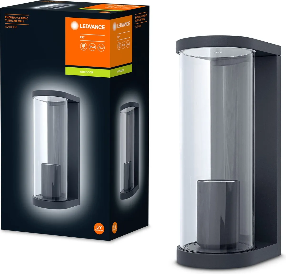LEDVANCE Endura Tubular Wall E27 Wandlamp - Donkergrijs