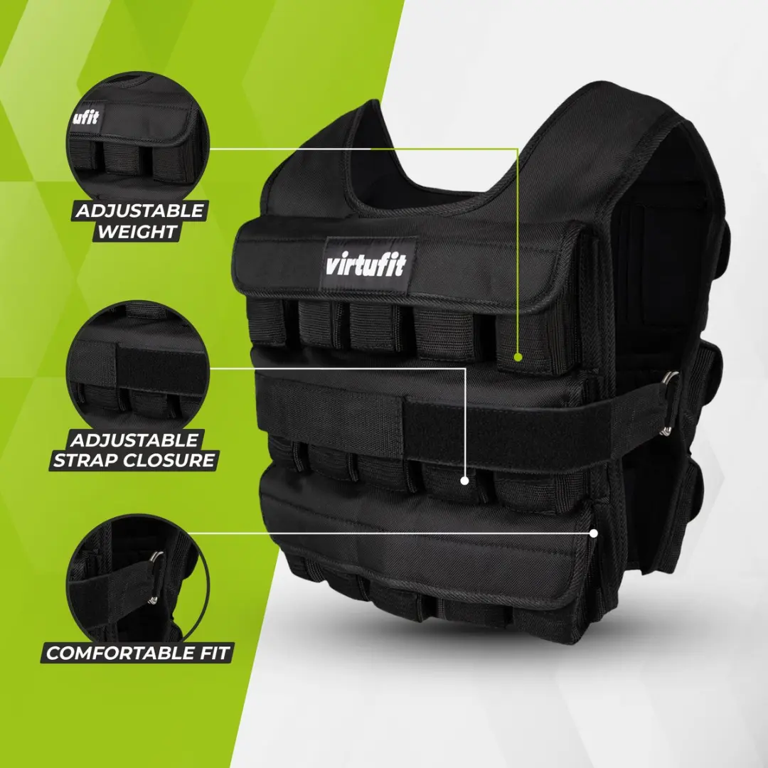 Virtufit Gewichtsvest Pro 30kg - Verstelbaar - Zwart