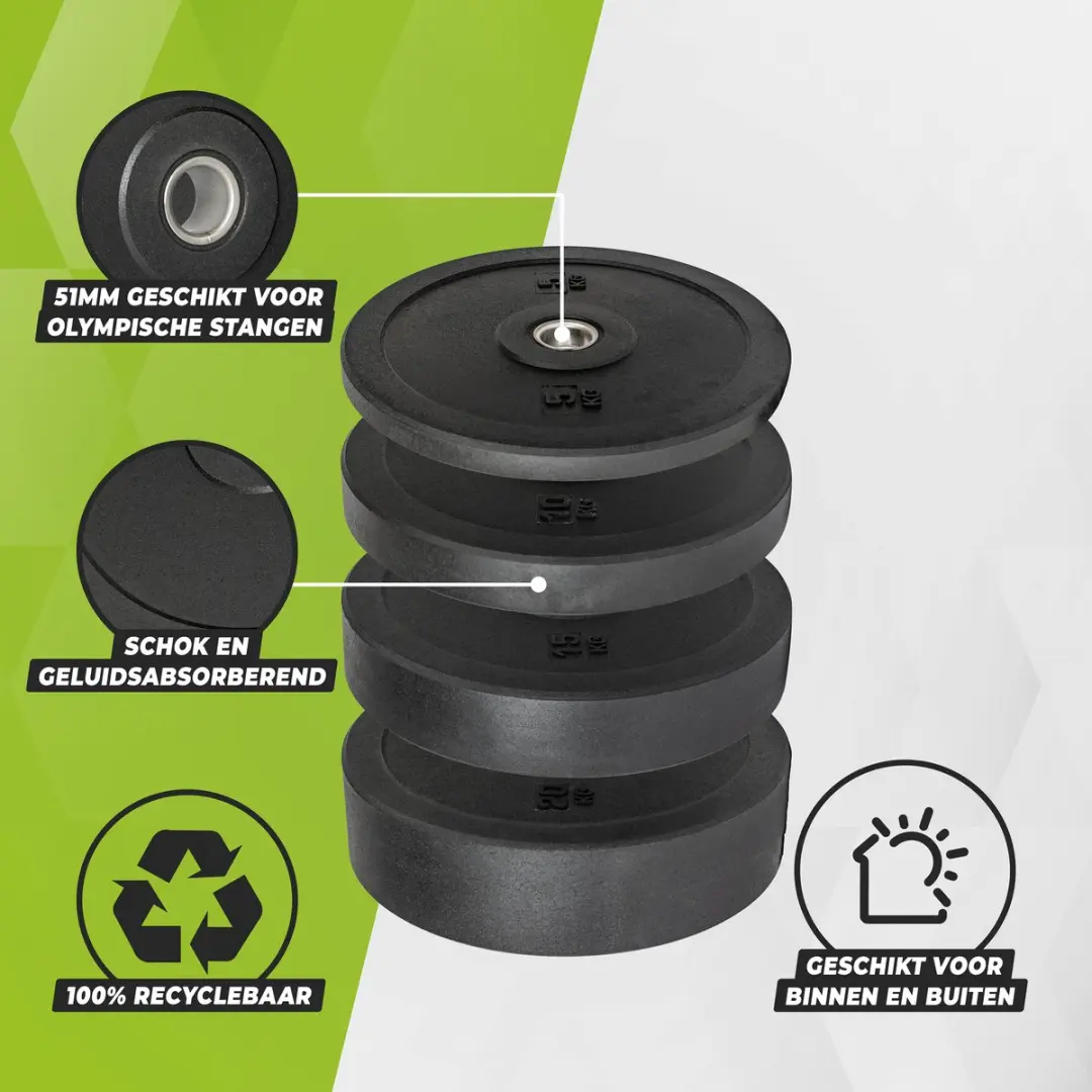 Virtufit Hi-Temp Bumper Plates 50mm - 2x15kg - Zwart
