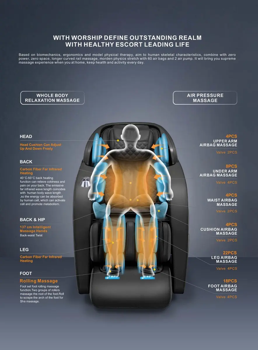 TotalSeat Maurizio Elektrische Massagestoel - 8 Programma's - Rug/Kuit/Nek/Voetmassage - Zwart/Beige