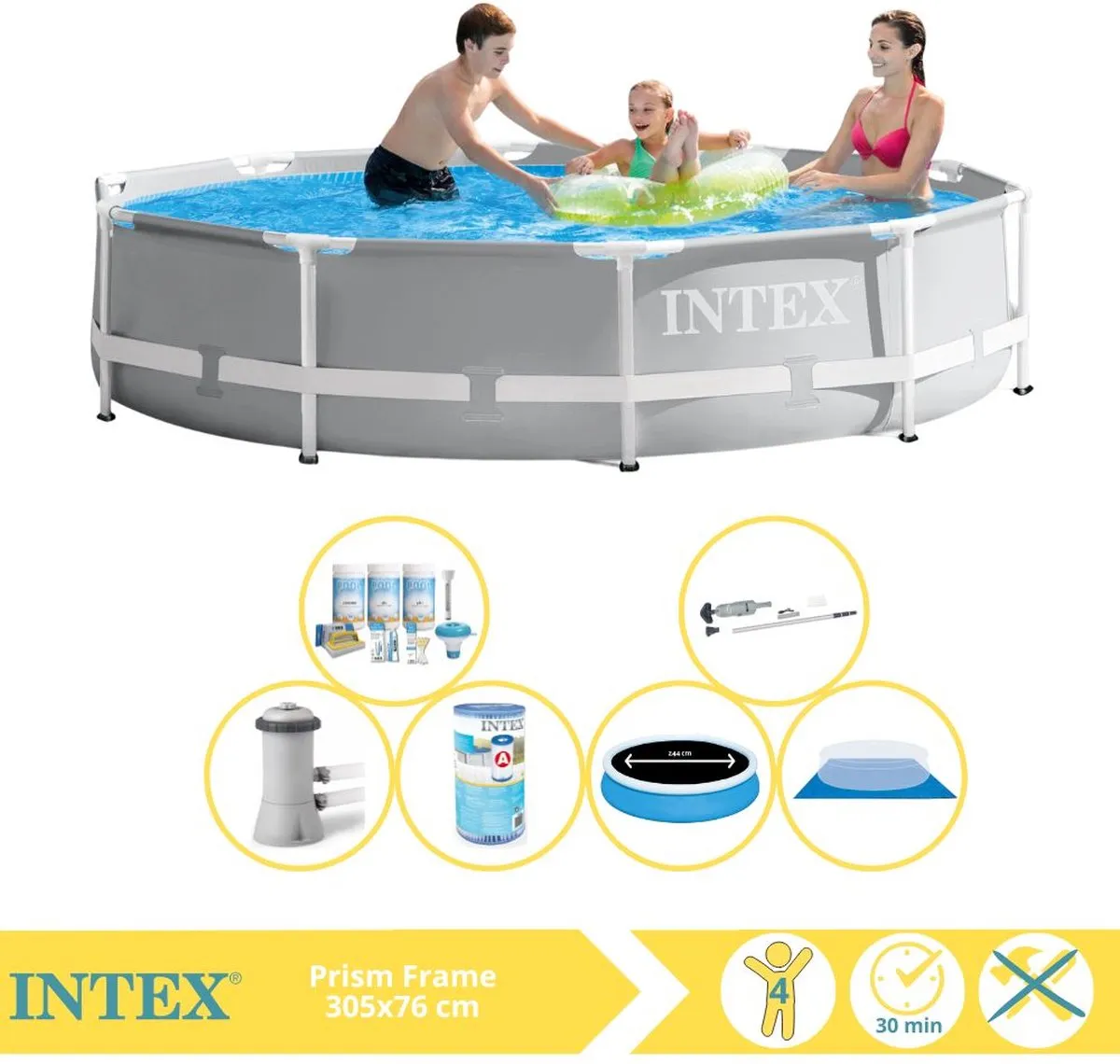 Intex Prism Frame 26712GN Opzetzwembad 366x76cm - Grijs/Wit - afbeelding 2 van 6