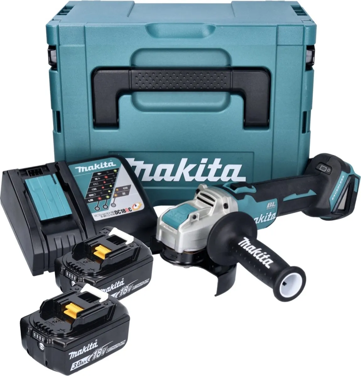 Makita DGA 521 RFX1J Haakse Slijper 18V - 125mm X-LOCK - 2x 3,0Ah + Oplader