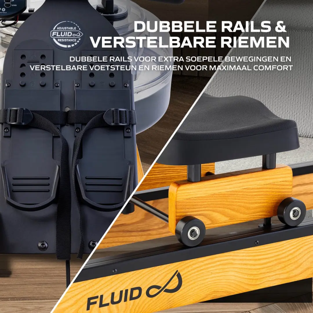 Fluid Rower Apollo XL Roeimachine - 10 Weerstanden - Waterweerstand - Hout