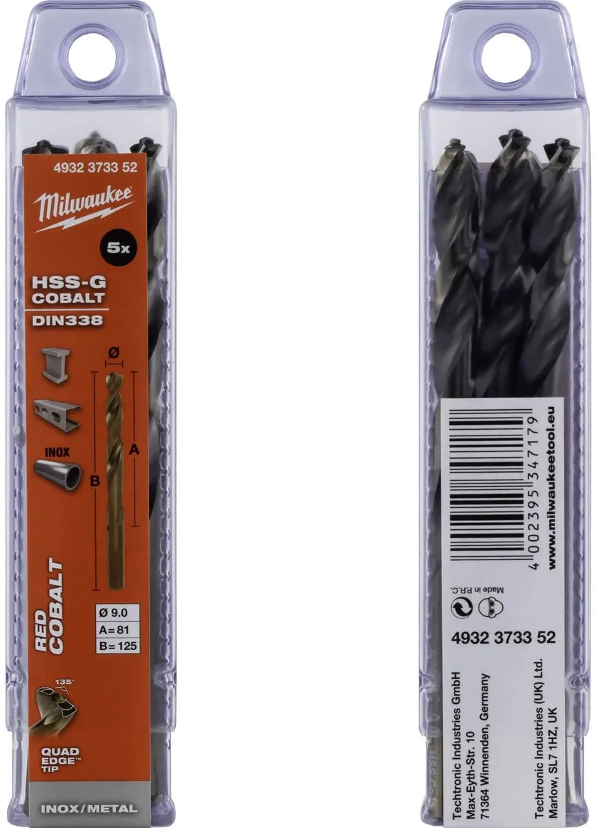 Milwaukee Metaalboren HSS-G Cobalt 9mm - 5 Stuks - DIN 338 - afbeelding 6 van 6