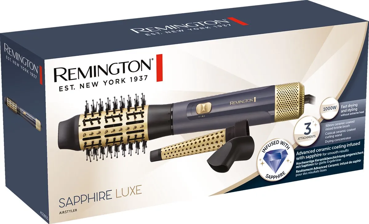 Remington Sapphire Luxe AS5805 Föhnborstel 1000W - Blauw/Champagne - afbeelding 6 van 6