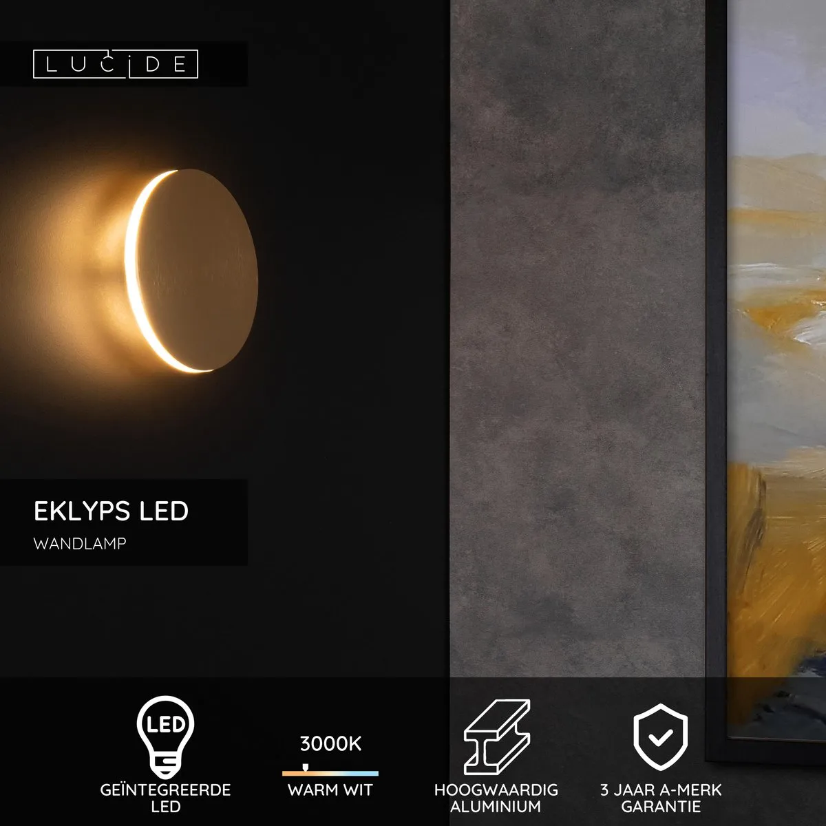 Lucide EKLYPS LED Wandlamp Ø15cm - Mat Goud/Messing