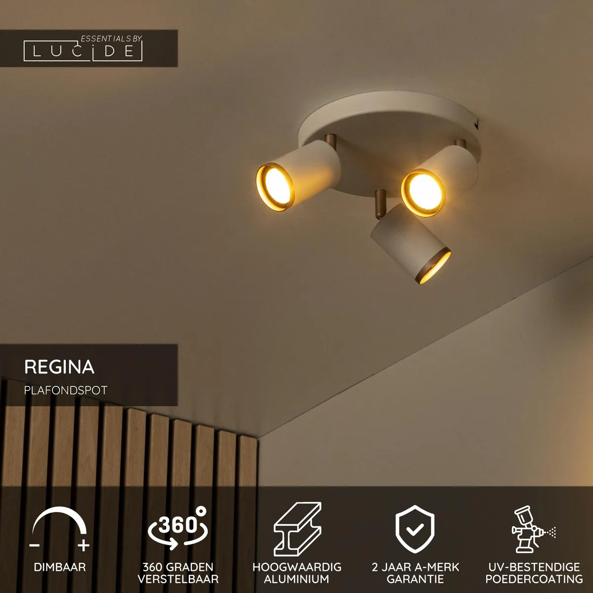 Lucide Regina Plafondspot 3xGU10 - Ø21cm Taupe