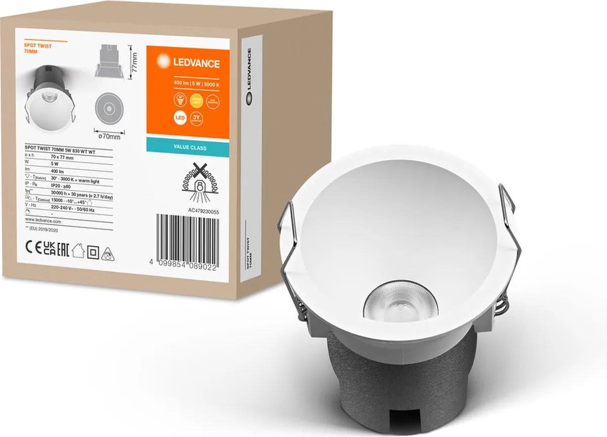 LEDVANCE Spot Twist 70 Inbouwspot 5W 400lm Warm Wit