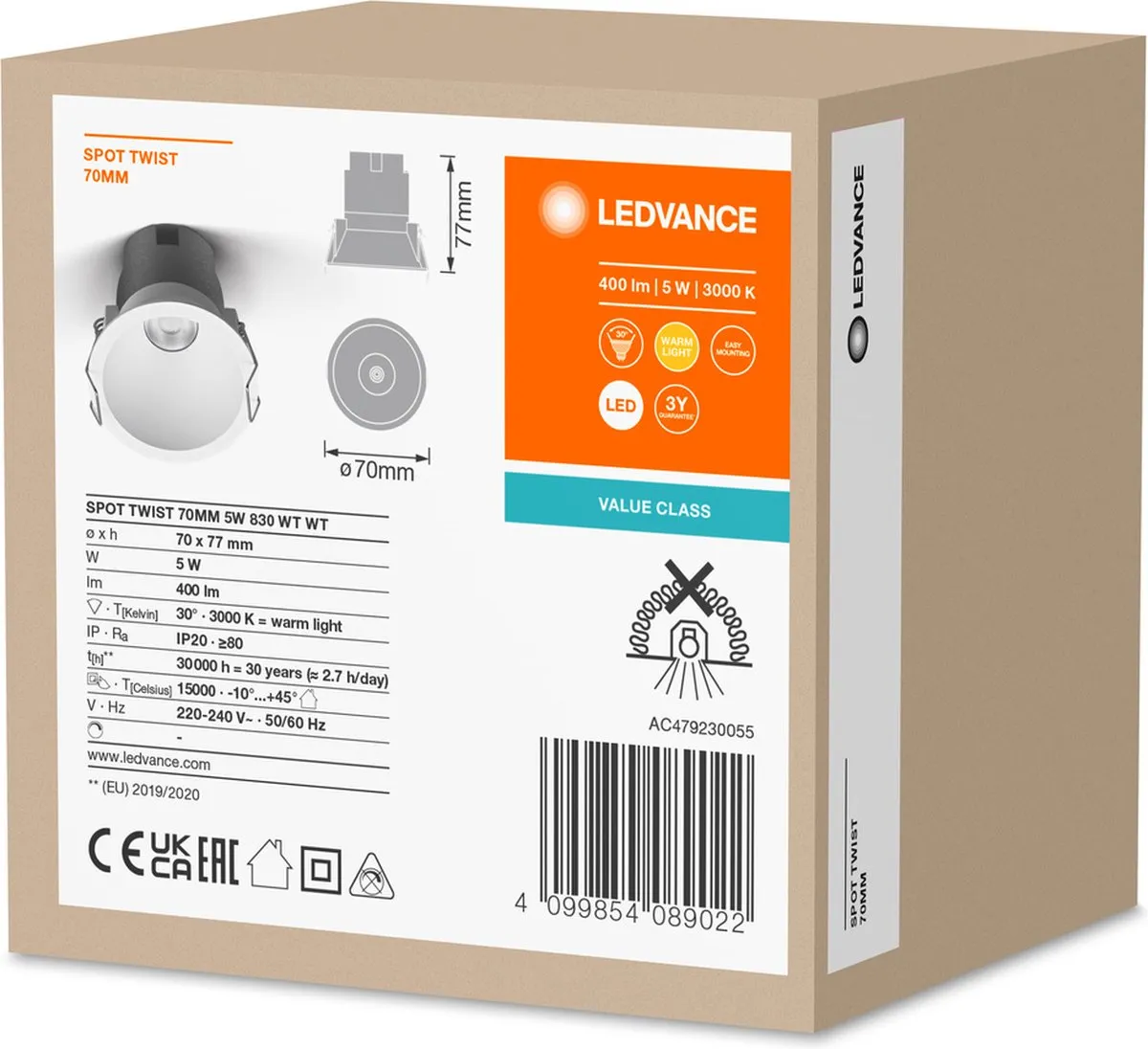 LEDVANCE Spot Twist 70 Inbouwspot 5W 400lm Warm Wit