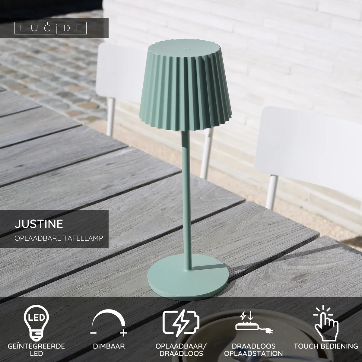 Lucide Justine Oplaadbare Tafellamp Groen - LED 2W 2700K IP54
