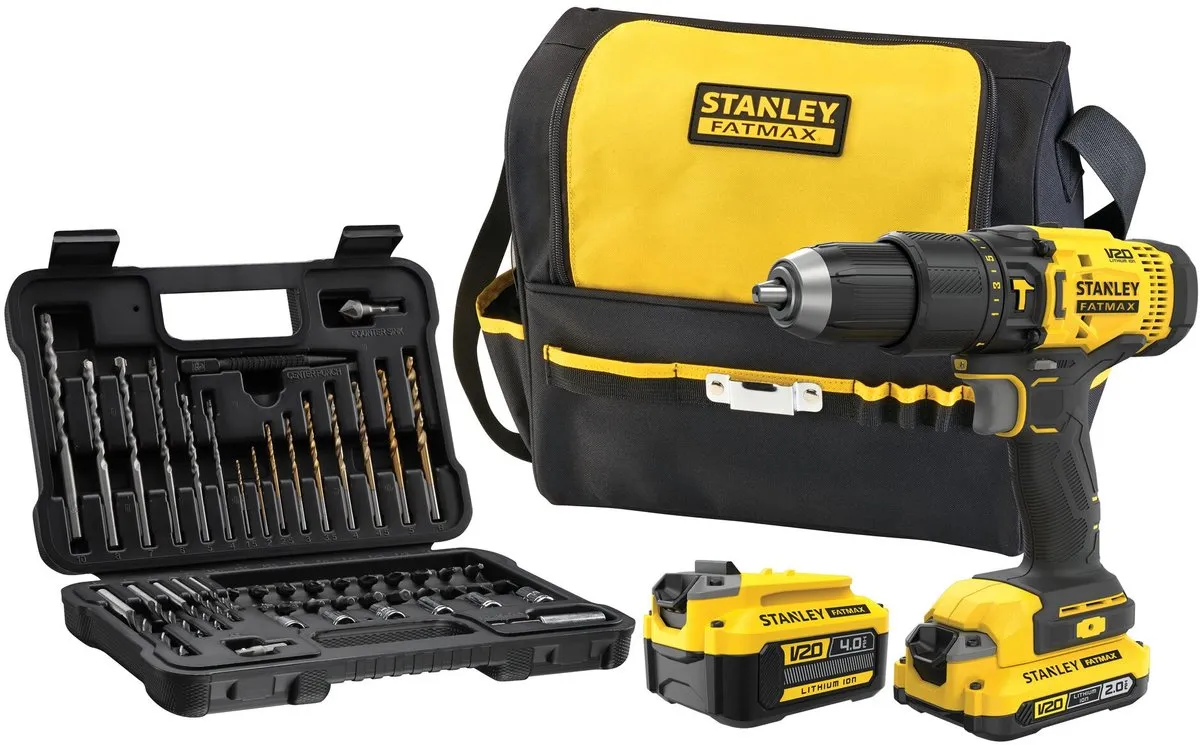 STANLEY FATMAX V20 18V Schroef-/klopboormachine met 50-delige accessoireset in softbag (met 2.0Ah en 4.0Ah accu en lader) SFMCD711DMA-QW
