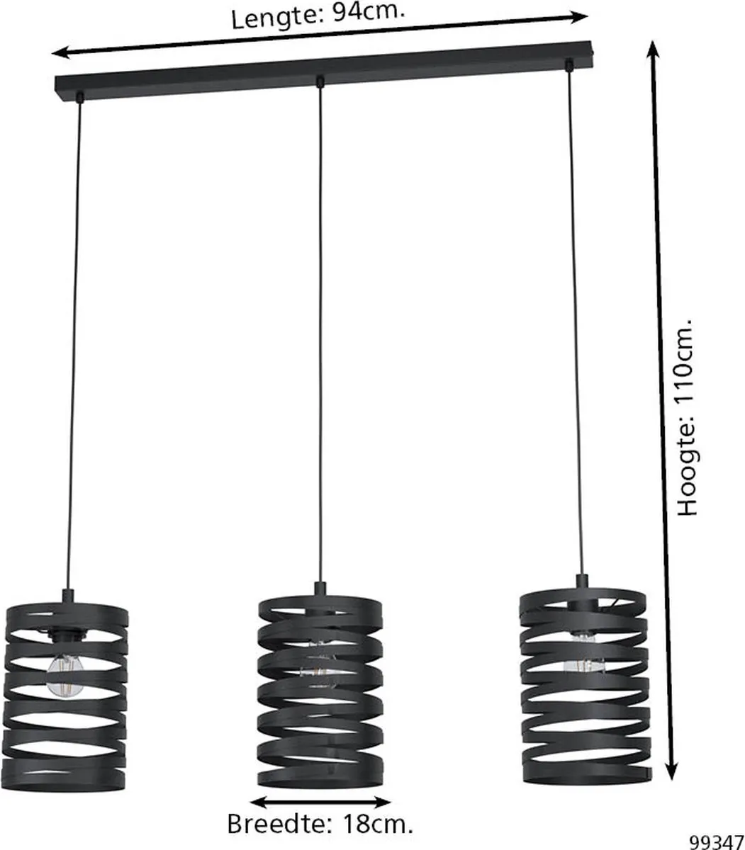 Eglo Cremella Hanglamp E27 - 94 cm - Zwart