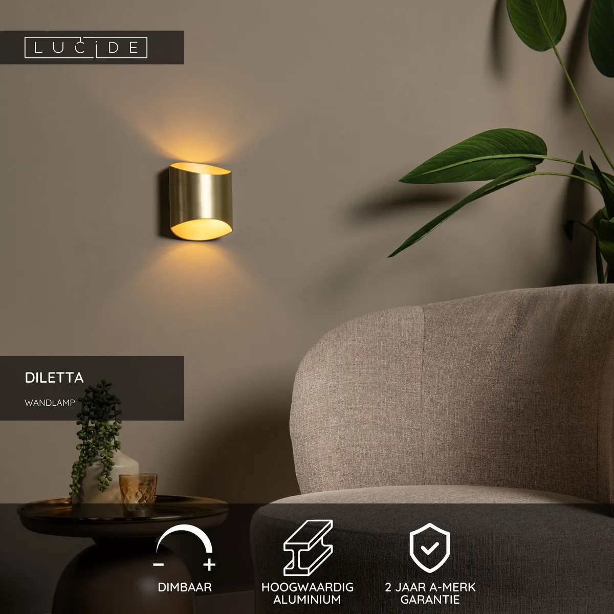 Lucide Diletta Wandlamp G9 Mat Goud/Messing