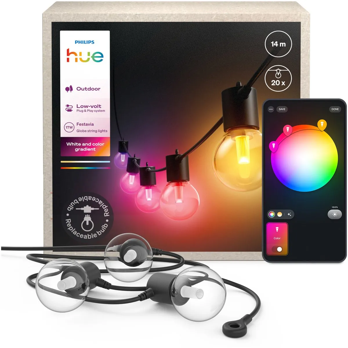 Philips Hue Festavia Globe Lichtsnoer 14m - 20 Lampen Multicolor