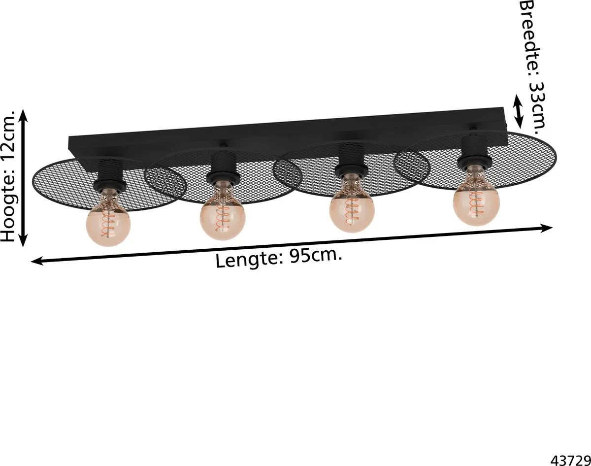 Eglo Ikeston Plafondlamp E27 - 95cm - 3 Lichtpunten - Zwart - afbeelding 6 van 6