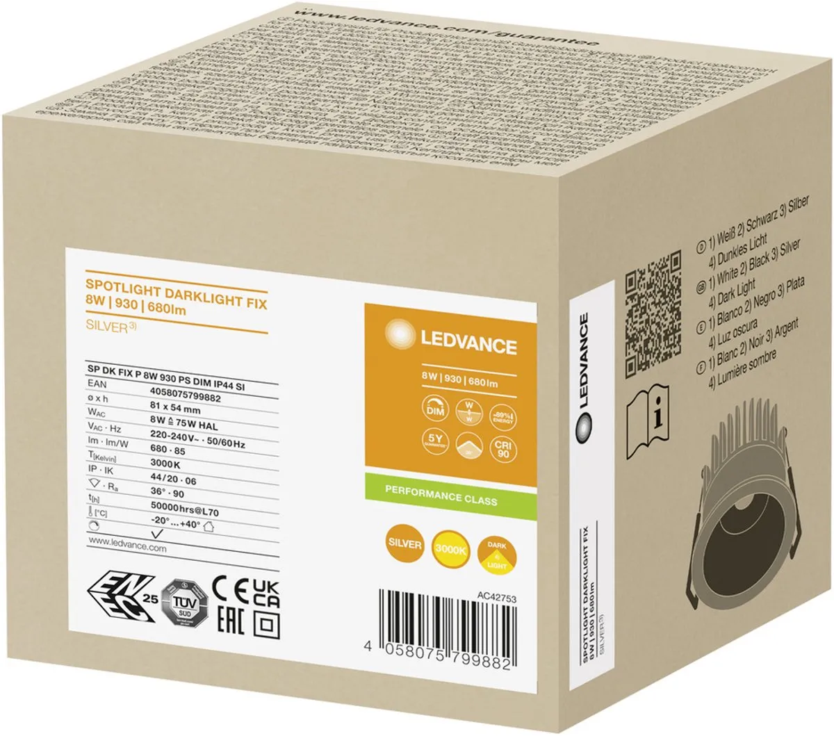 Ledvance LED Spot Donkerlight Aluminium 8W 680lm - 36° - IP44
