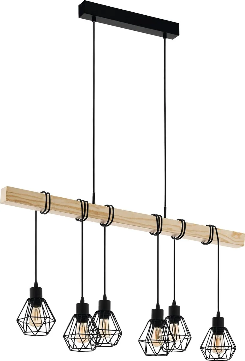 Eglo Townshend 5 Hanglamp - 6 Lichtpunten - Zwart/Bruin