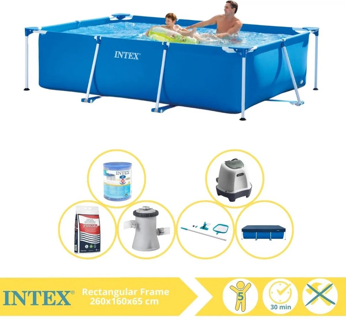 Intex 28271NP Opzetzwembad 260x160x65cm - Blauw/Wit - Zoutsysteem - afbeelding 3 van 6
