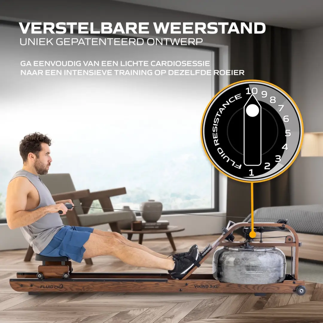 Fluid Rower Viking 3 XL Roeitrainer - 10 Weerstanden - Waterweerstand - Hout