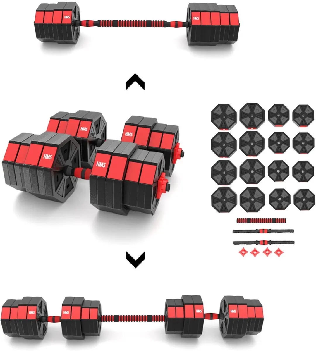 HMS Verstelbare Halter & Dumbbell Set 40kg - Zwart/Rood