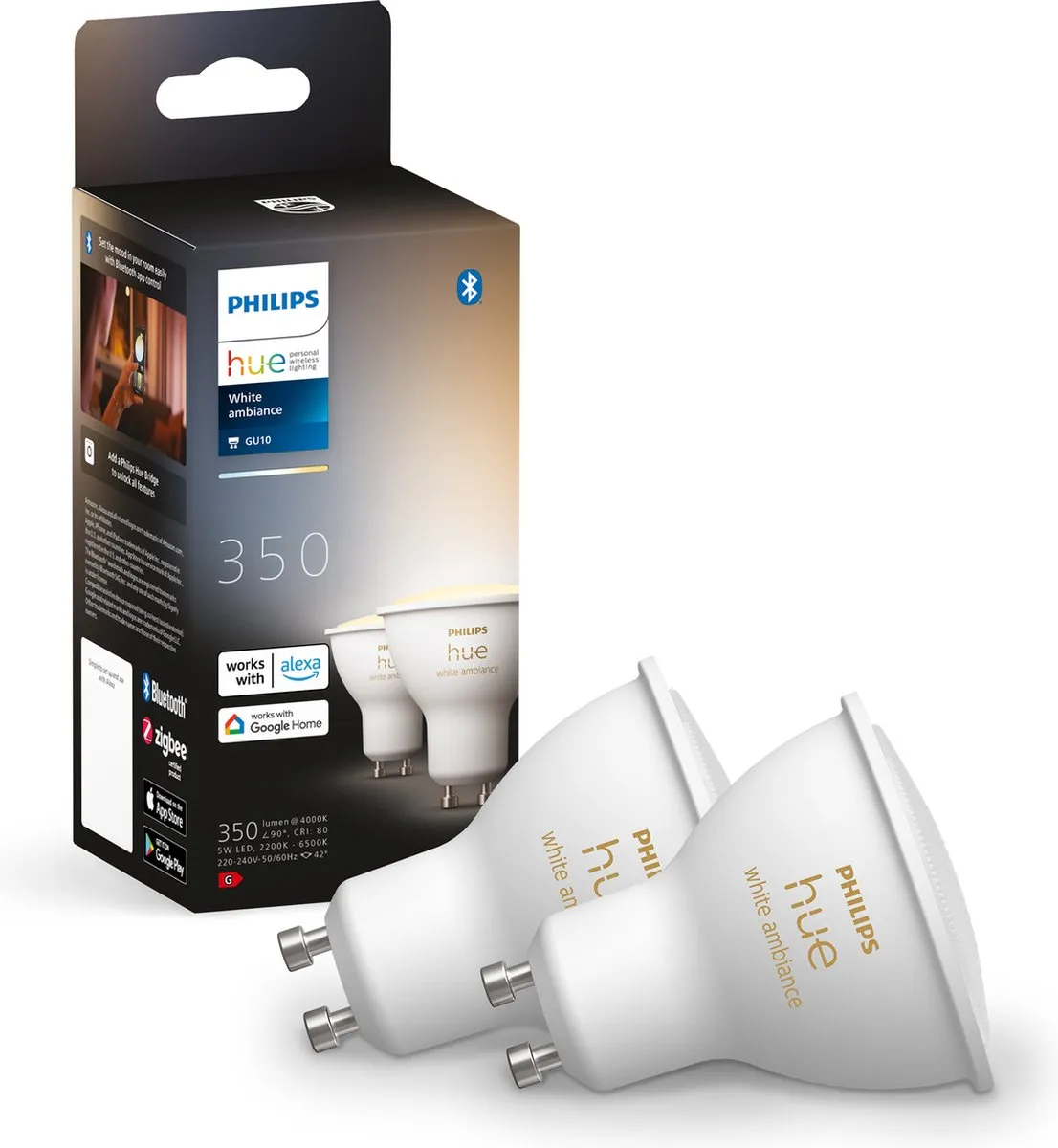 Philips Hue Spot GU10 Warm Wit Mat - 2 Stuks