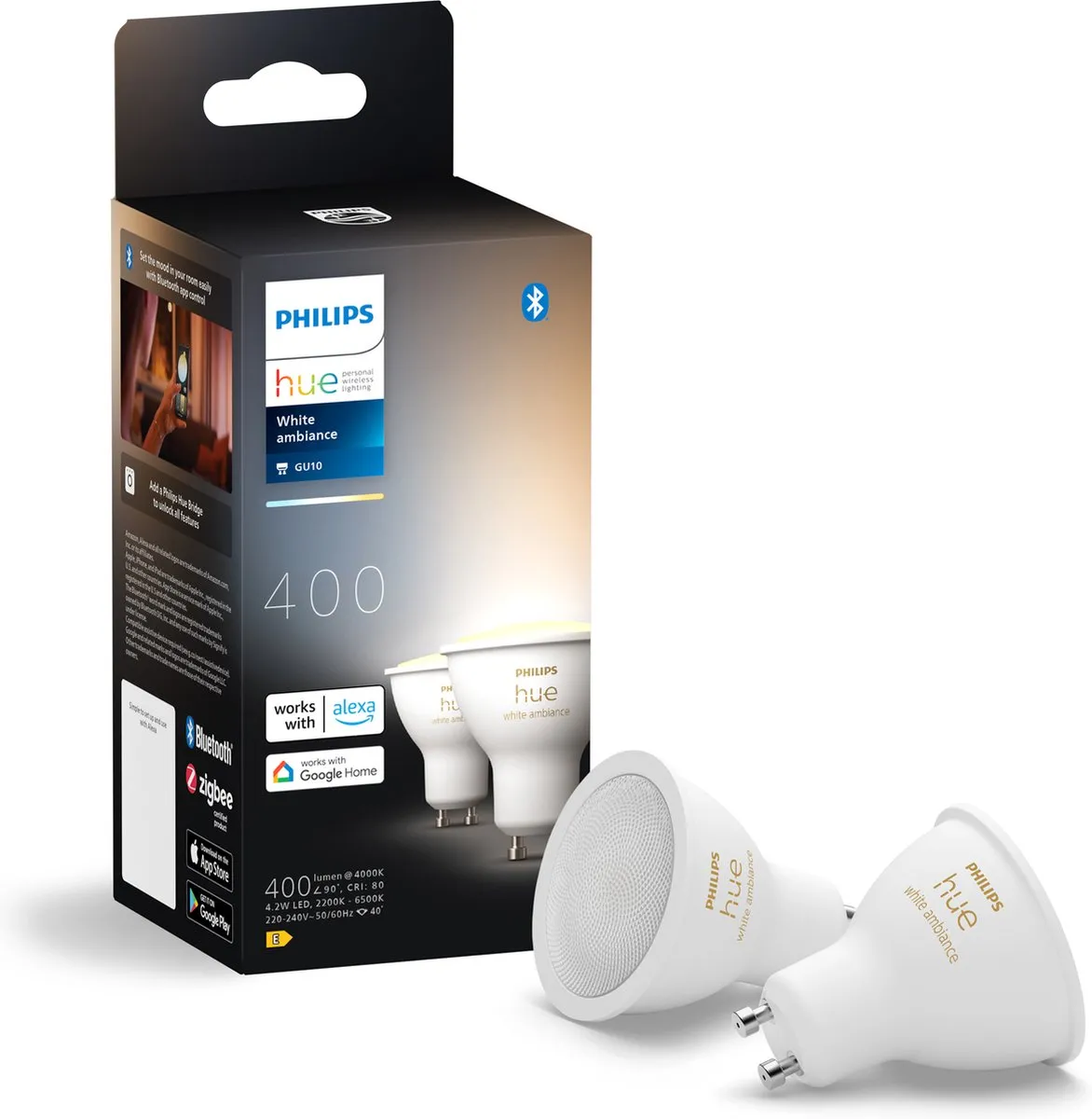 Philips Hue Spot GU10 Warm Wit Mat - 2 Stuks