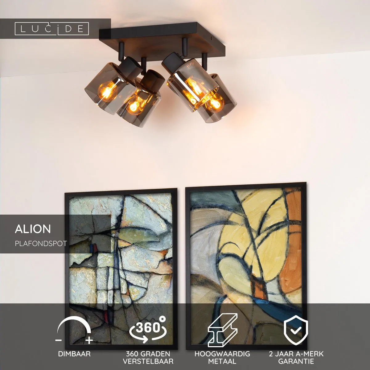 Lucide Alion Plafondspot 4xE14 - Zwart