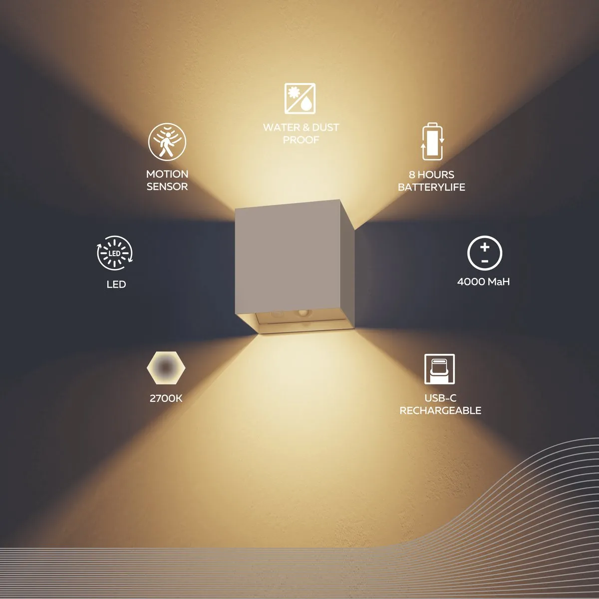 Calex Volterra Oplaadbare Wandlamp - Zand - 2 Stuks