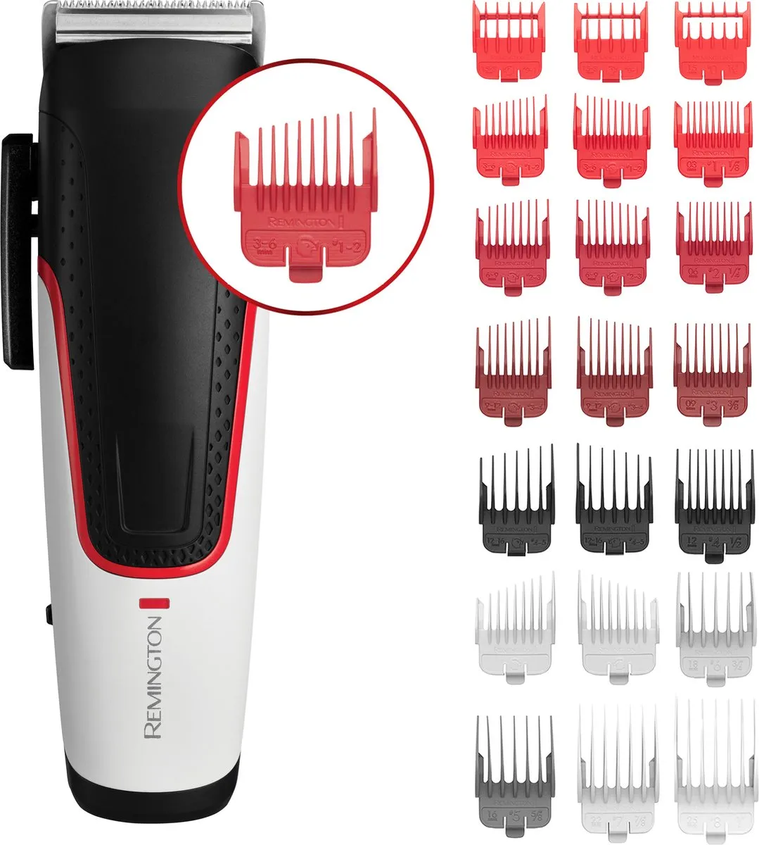 Remington Easy Fade HC500 Tondeuse - 20 Kammen - Zwart/Wit/Rood