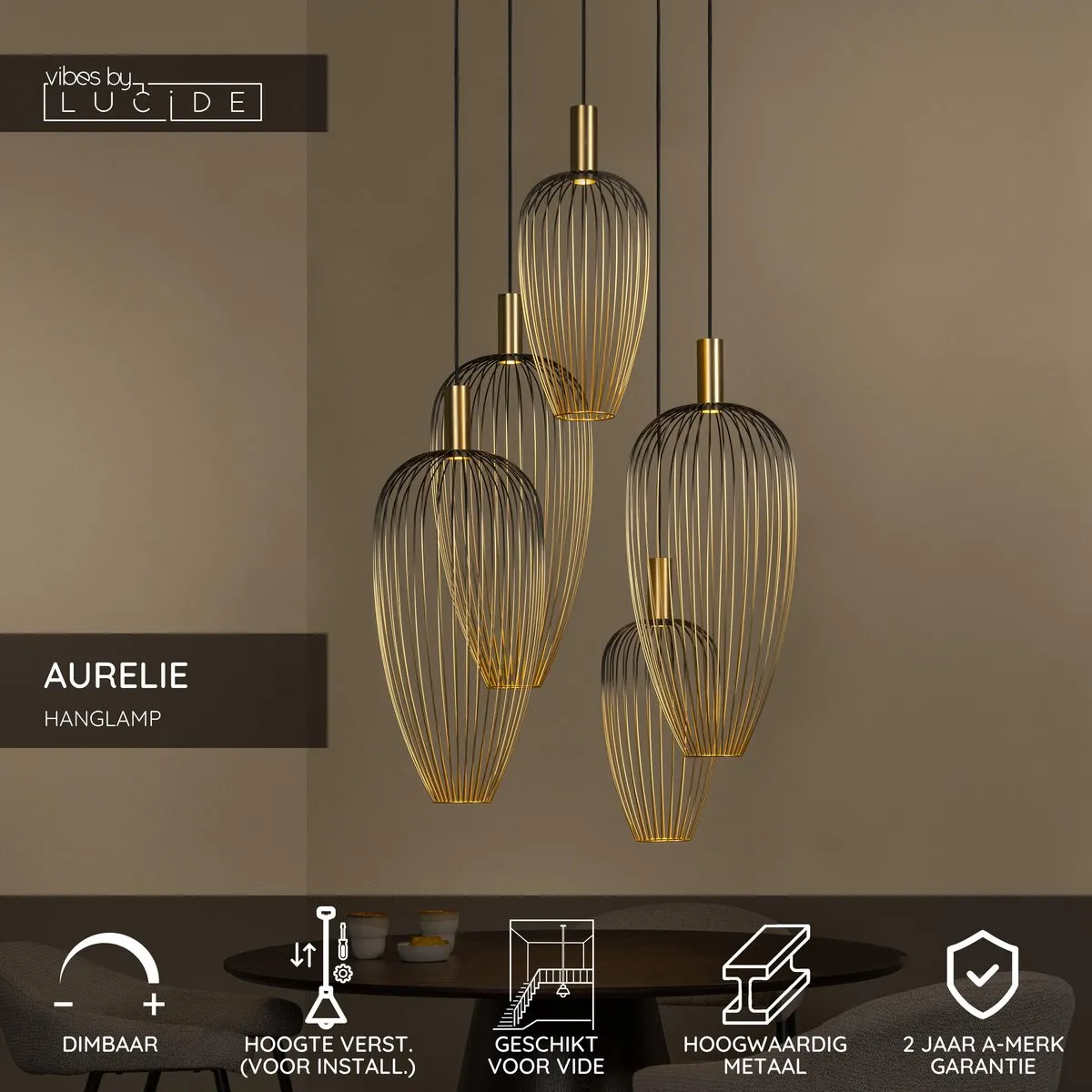 Lucide Aurélie Hanglamp 5xGU10 25W - Goud