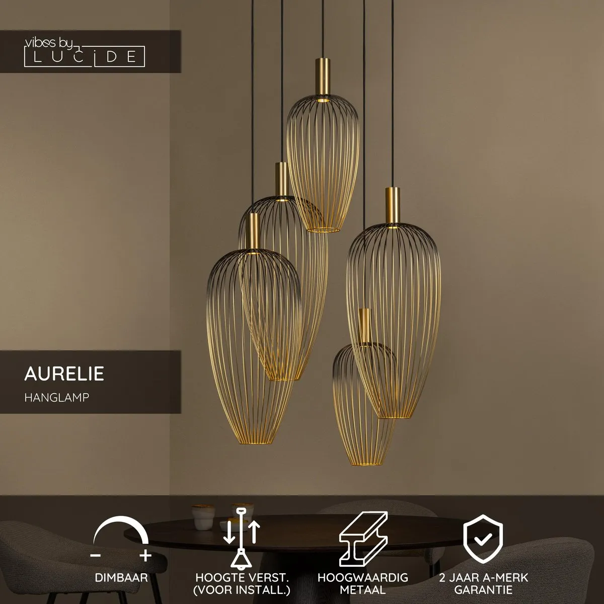 Lucide Aurélie Hanglamp 5xGU10 25W - Goud