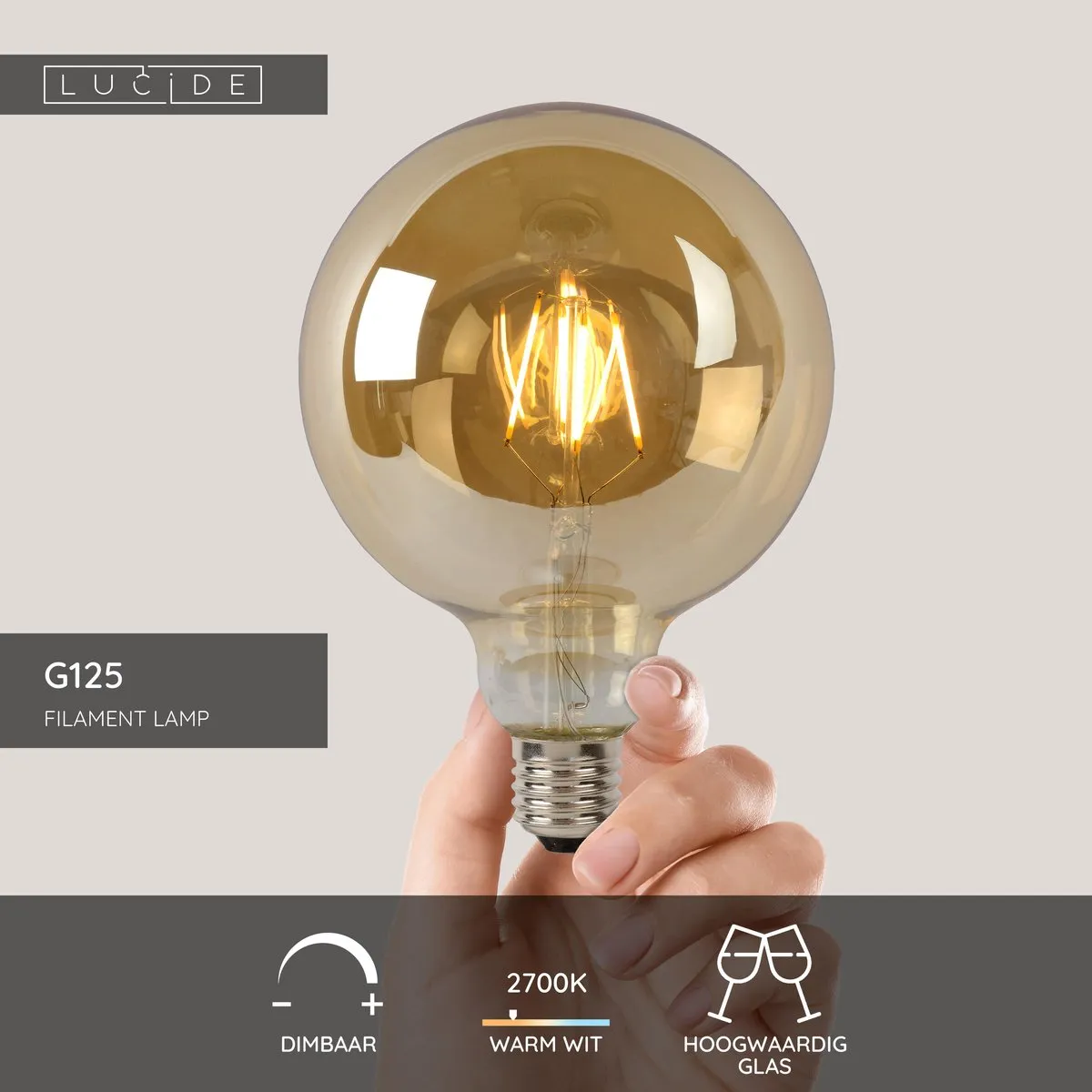 Lucide G125 LED Filamentlamp 8W E27 - Ø12,5cm - Amber