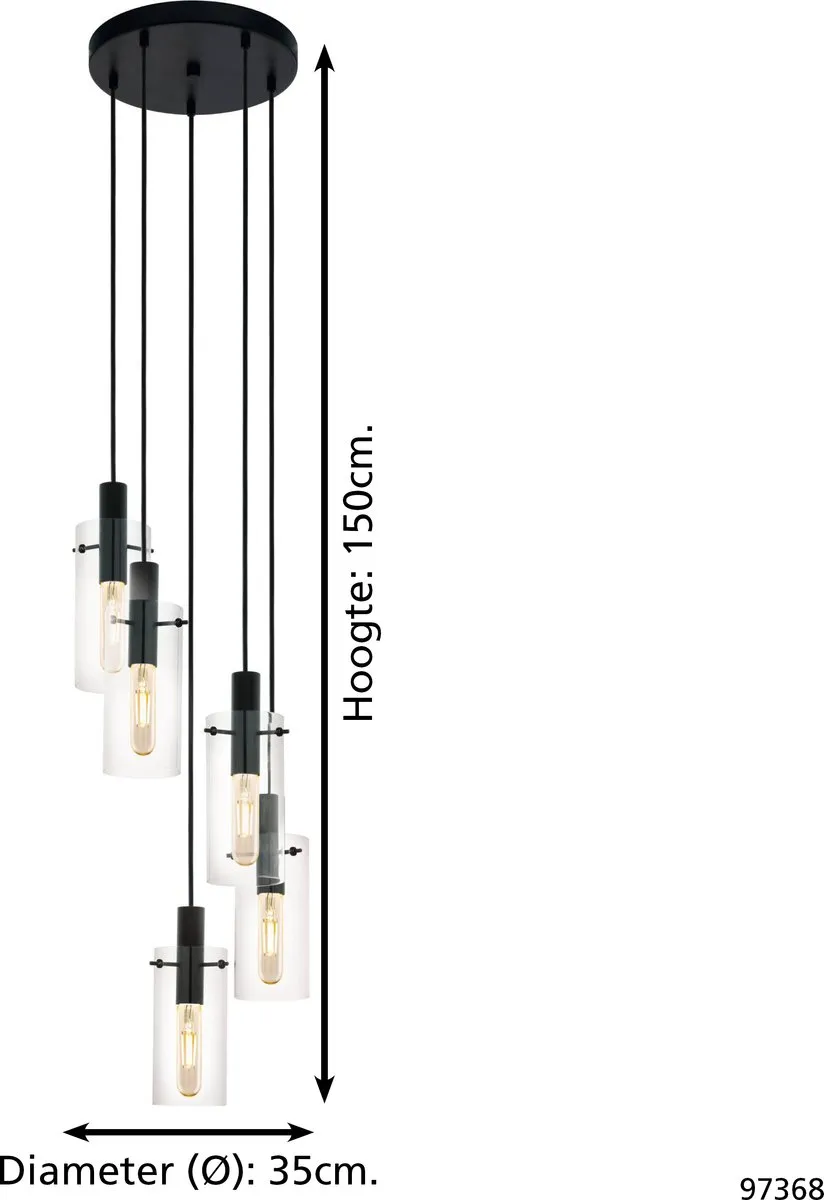 Eglo Montefino Hanglamp E27 - Ø35cm - Zwart