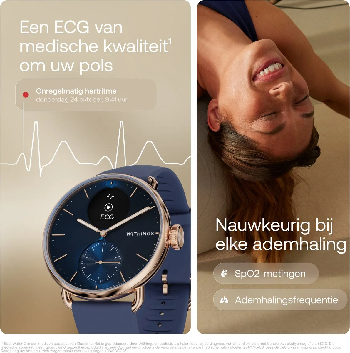 Withings ScanWatch 2 - 38mm - Hybride Smartwatch - Roségoud Blauw