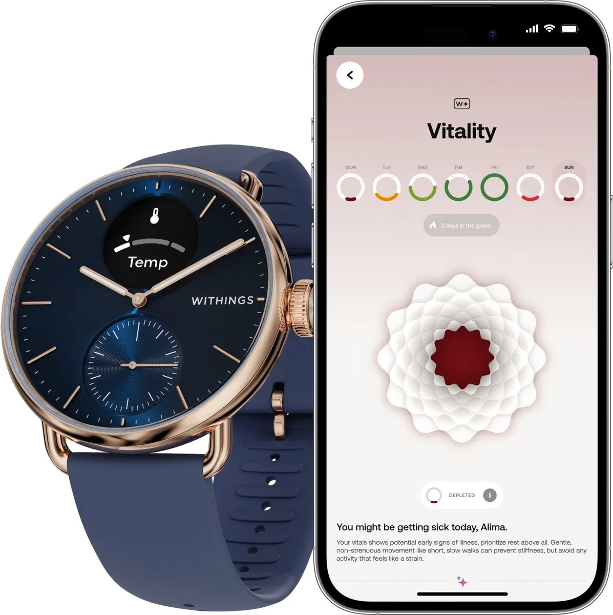 Withings ScanWatch 2 - 38mm - Hybride Smartwatch - Roségoud Blauw