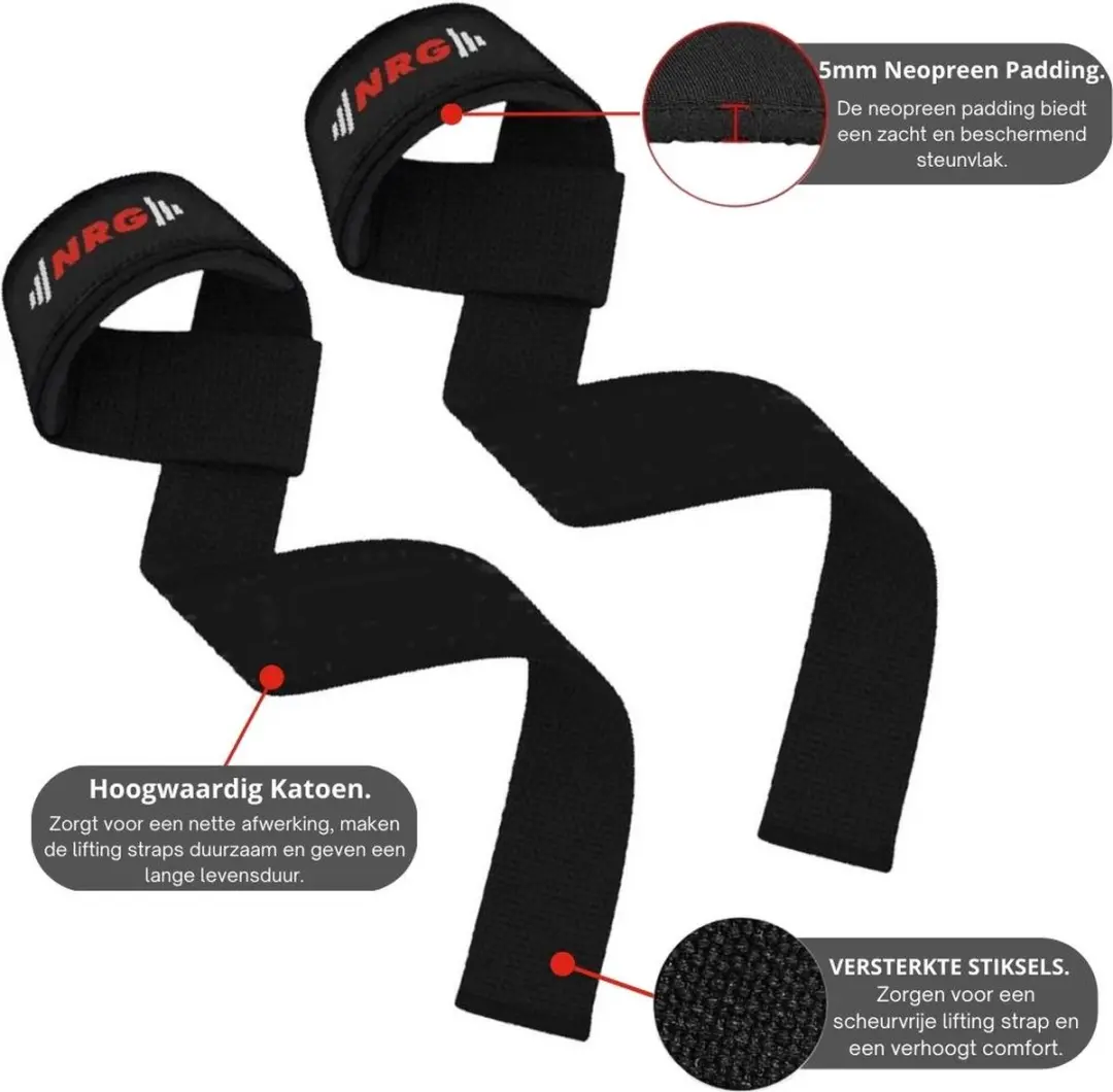 NRG Fitness Lifting Straps - 2 Stuks - Zwart/Rood