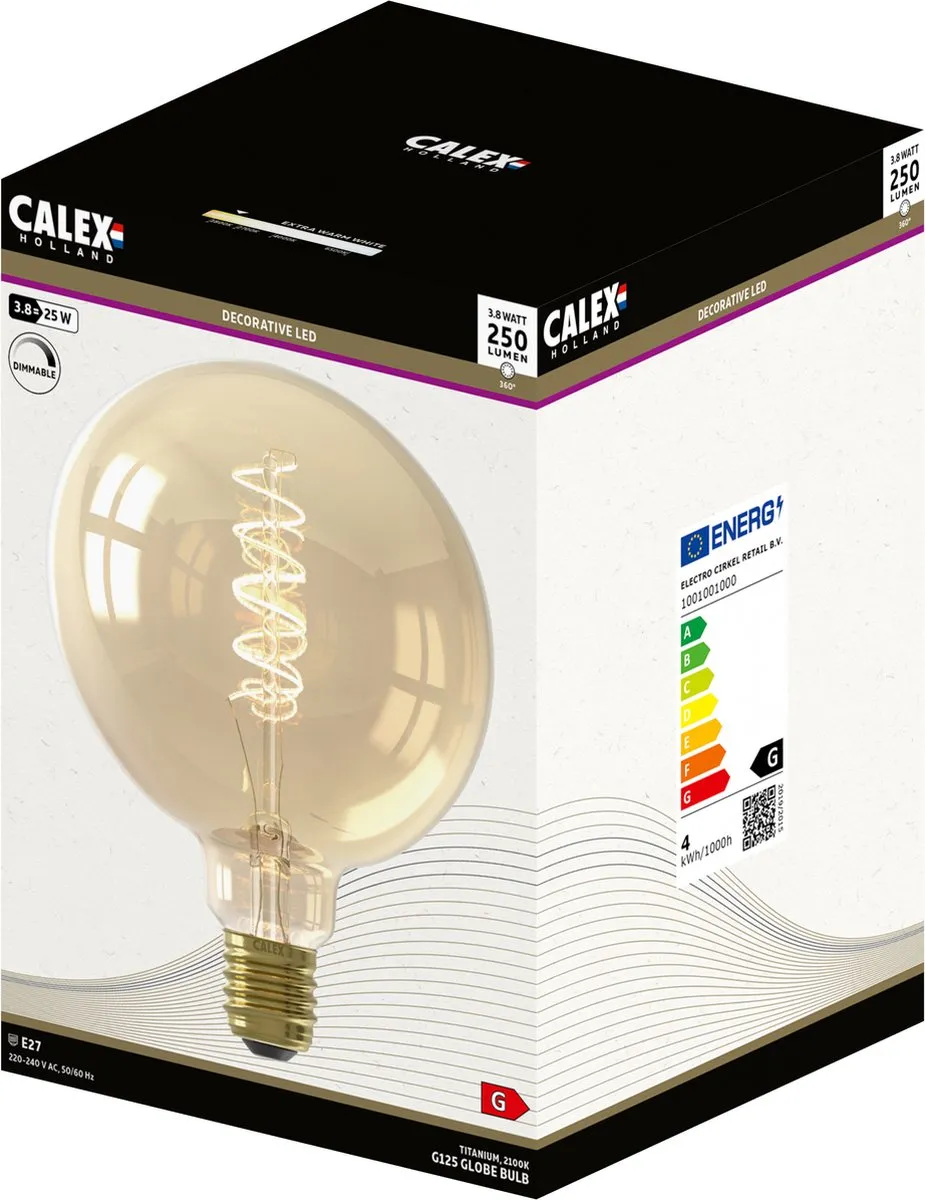 Calex Filament LED Lamp E27 - 3.8W - 2100K - Goud - 12.5cm