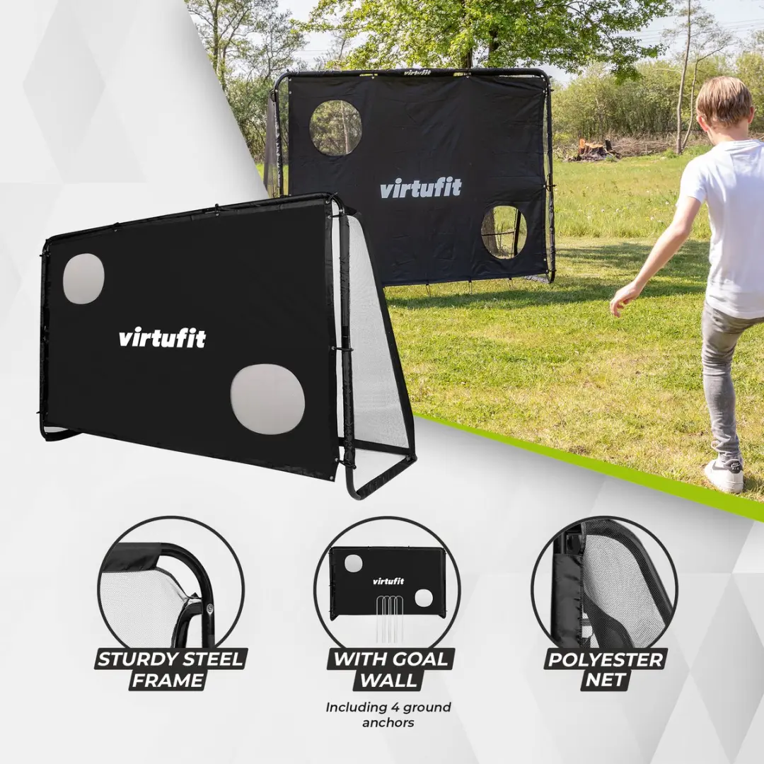 Virtufit Voetbaldoel Pro 170x110cm - Doelwand met 2 open zones - Zwart
